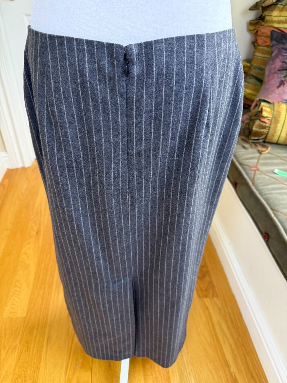 The Kooples Midi Skirt Wool Cashmere Gray Pinstripe (4) NWT - Picture 5 of 10